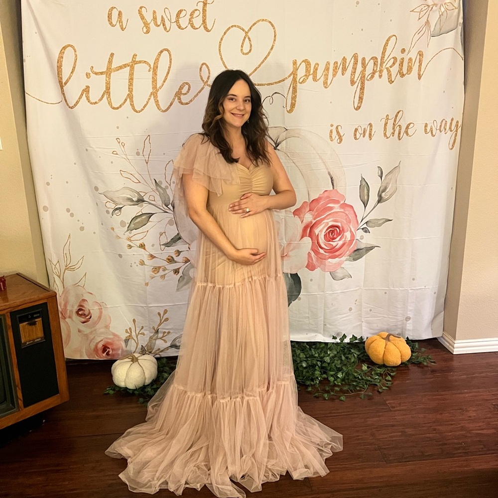 Beige Maternity Maxi Dress for Baby Shower XL